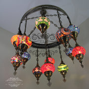 13-BALL TURKISH SULTAN MOSAIC CHANDELIER (MEDIUM GLOBES) - TurkishLights.NET