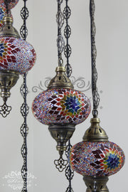 TURKISH MOSAIC LAMP, Water Drop Style CHANDELIER IN 8 LARGE GLOBES - TurkishLights.NET