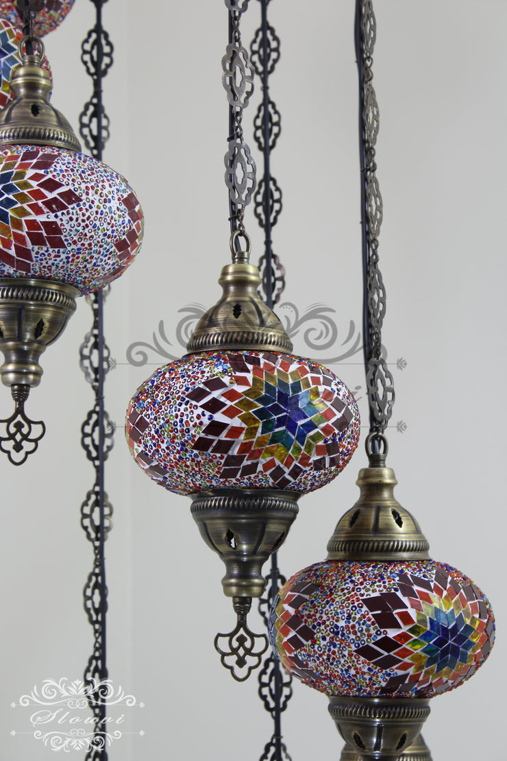 TURKISH MOSAIC LAMP, Water Drop Style CHANDELIER IN 8 LARGE GLOBES - TurkishLights.NET