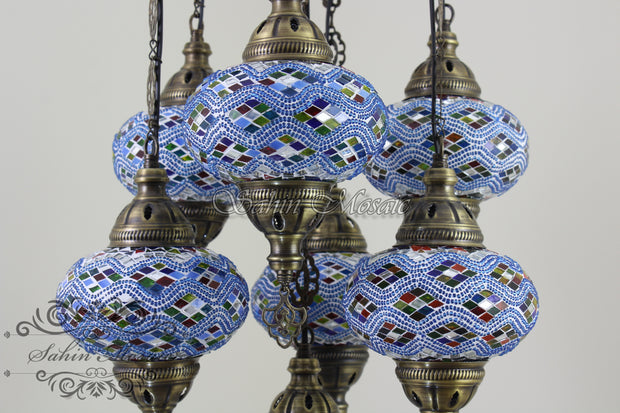 7 - BALL SULTAN TURKISH MOSAIC CHANDELIER (LARGE GLOBES) - TurkishLights.NET