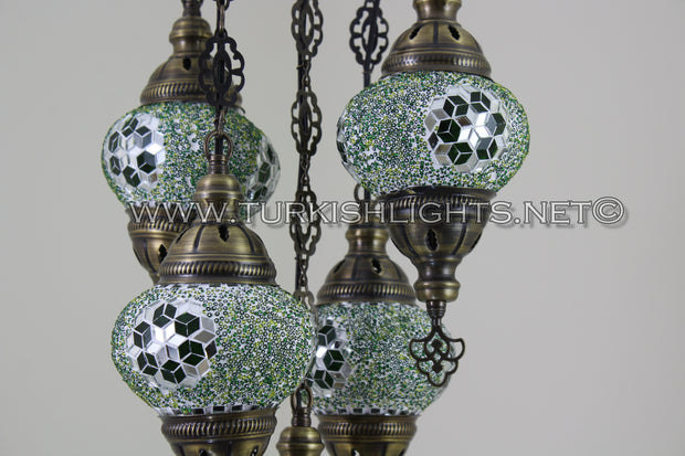 5-BALL SULTAN MOSAIC CHANDELIER (MEDIUM GLOBES) - TurkishLights.NET