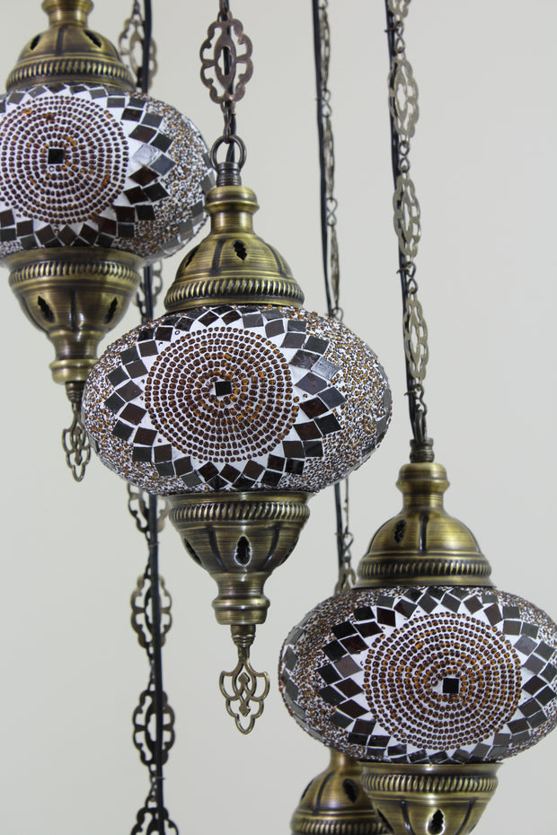 5 BALL TURKISH MOSAIC CHANDELIER, WITH LARGE GLOBES - TurkishLights.NET