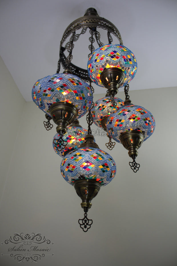 7 - BALL SULTAN TURKISH MOSAIC CHANDELIER (LARGE GLOBES) - TurkishLights.NET