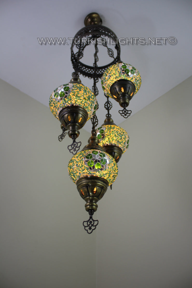 5-BALL SULTAN MOSAIC CHANDELIER (MEDIUM GLOBES) - TurkishLights.NET