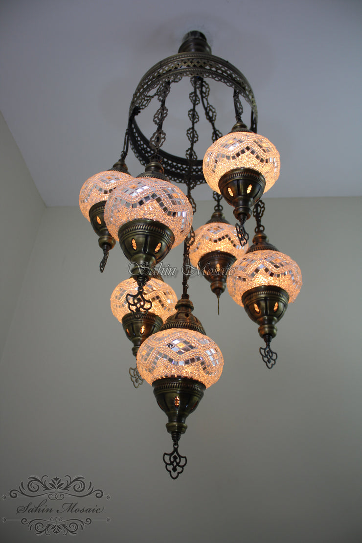 7 - BALL SULTAN TURKISH MOSAIC CHANDELIER (MEDIUM GLOBES) - TurkishLights.NET