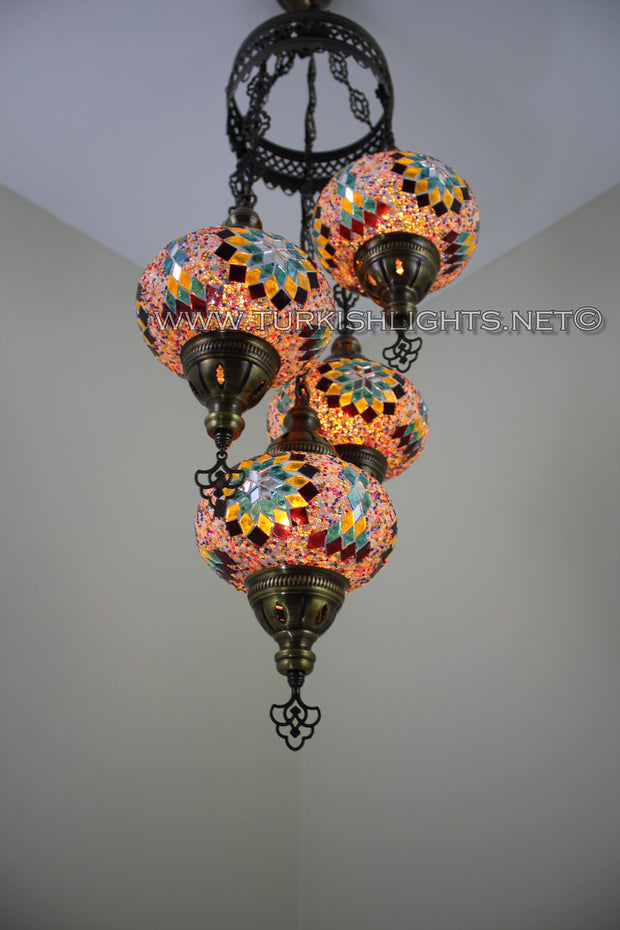 5-BALL SULTAN MOSAIC CHANDELIER (LARGE GLOBES) - TurkishLights.NET