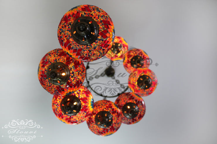 TURKISH MOSAIC LAMP, Water Drop Style CHANDELIER IN 8 LARGE GLOBES - TurkishLights.NET