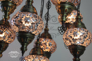 9-BALL TURKISH SULTAN MOSAIC CHANDELIER WITH NO2 (MEDIUM) GLOBES - TurkishLights.NET