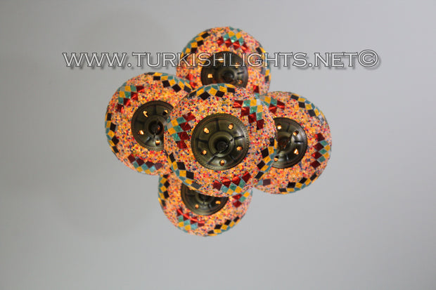 5-BALL SULTAN MOSAIC CHANDELIER (LARGE GLOBES) - TurkishLights.NET