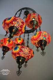 9-BALL TURKISH SULTAN MOSAIC CHANDELIER WITH NO3 (LARGE) GLOBES - TurkishLights.NET