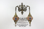 Turkish Mosaic Double Wall Sconce, With Medium Globes - TurkishLights.NET