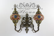 Turkish Mosaic Double Wall Sconce, With Medium Globes, Upward - TurkishLights.NET