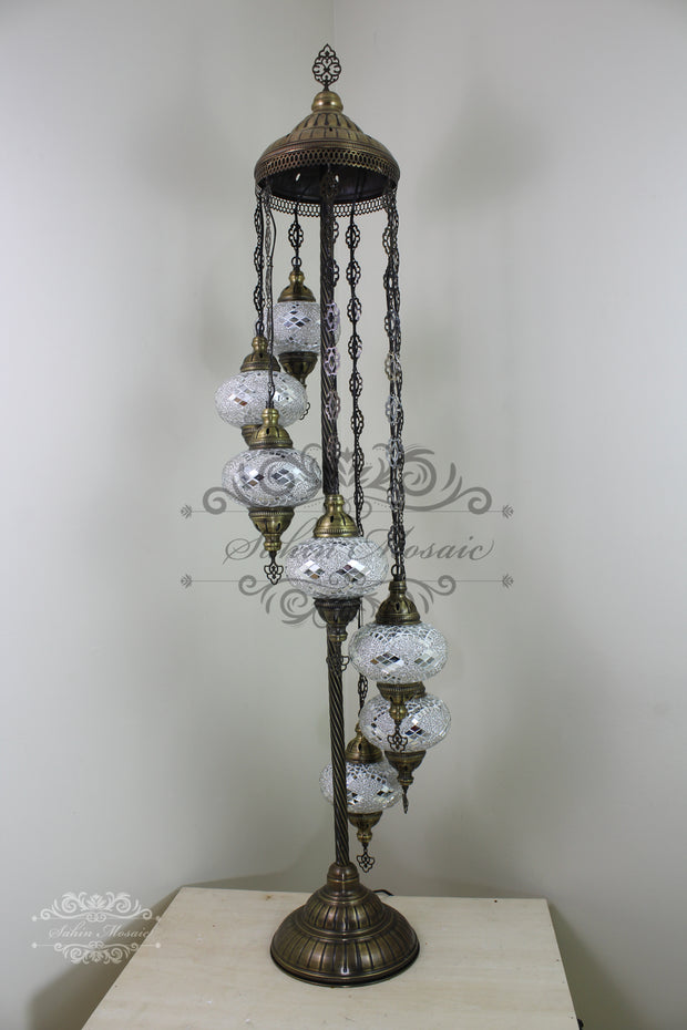 7  BALL TURKISH MOSAIC FLOOR LAMP, LAMBADER, LARGE GLOBES - TurkishLights.NET