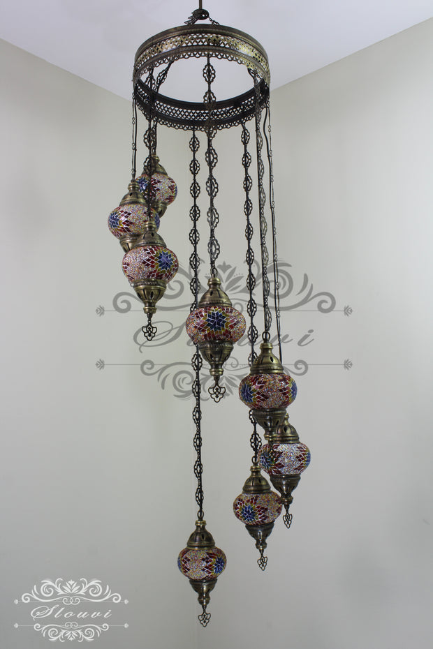 TURKISH MOSAIC LAMP, Water Drop Style CHANDELIER IN 8 GLOBES - TurkishLights.NET