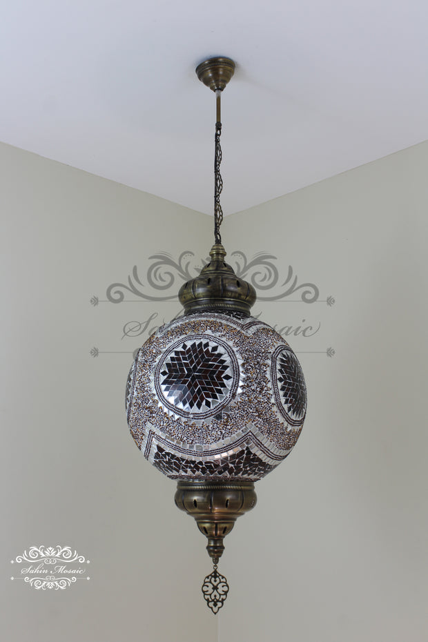 Mosaic Hanging Lamp with 35cm (14") Globe - TurkishLights.NET