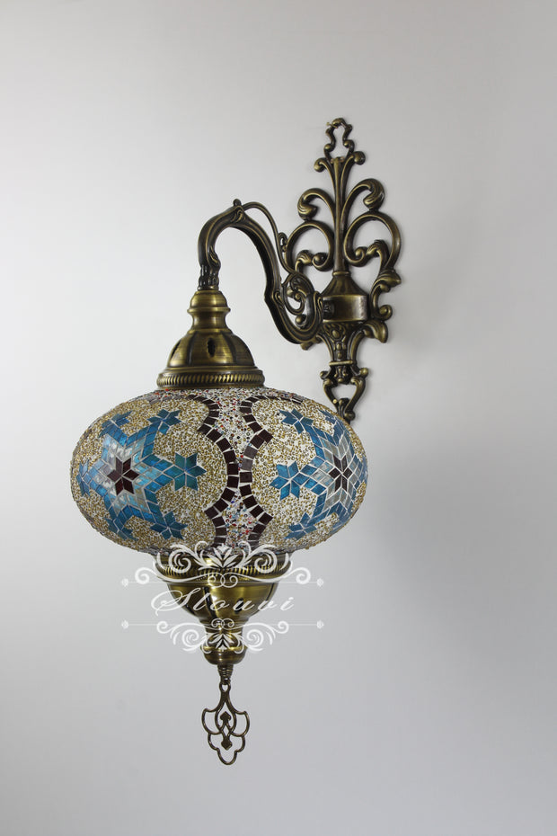 Turkish Mosaic  Wall Sconce, With Extra Large Globes - TurkishLights.NET