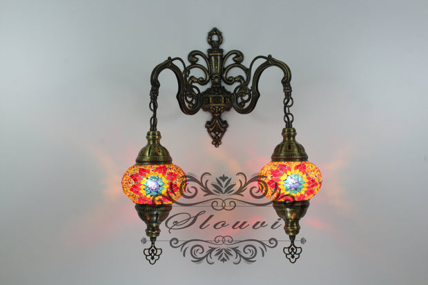 Turkish Mosaic Double Wall Sconce, With Medium Globes - TurkishLights.NET