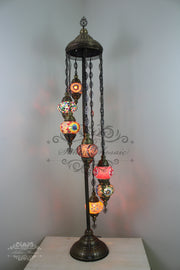 7 BALL TURKISH MOSAIC FLOOR LAMP, LAMBADER, MEDIUM GLOBES - TurkishLights.NET