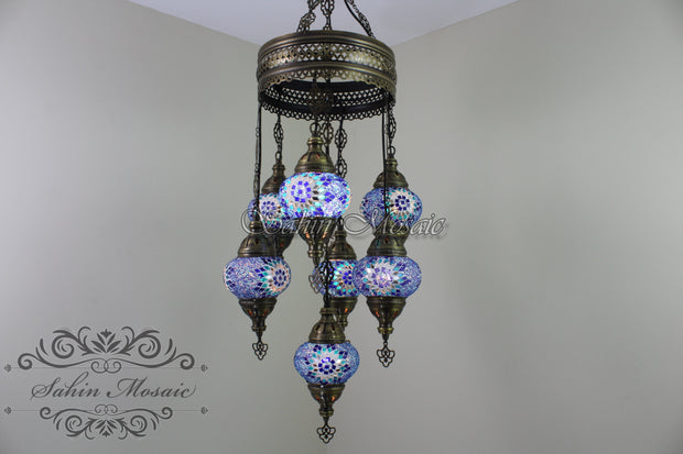 7 - BALL SULTAN TURKISH MOSAIC CHANDELIER (MEDIUM GLOBES) - TurkishLights.NET