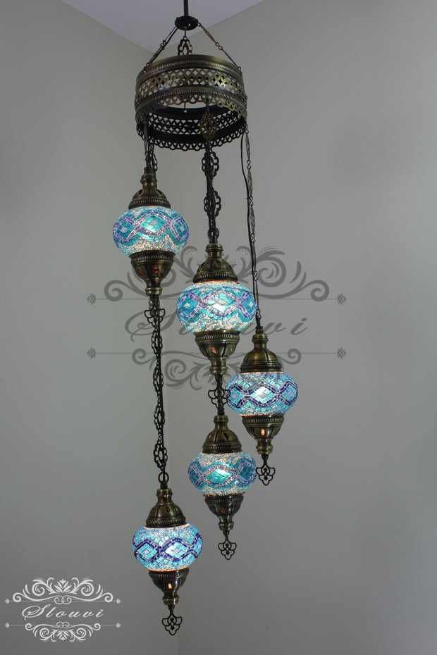 5 BALL TURKISH MOSAIC CHANDELIER, - TurkishLights.NET