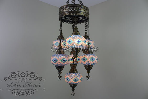 7 - BALL SULTAN TURKISH MOSAIC CHANDELIER (LARGE GLOBES) - TurkishLights.NET