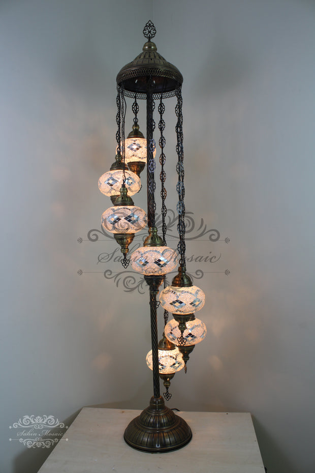 7  BALL TURKISH MOSAIC FLOOR LAMP, LAMBADER, LARGE GLOBES - TurkishLights.NET