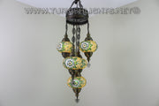 5-BALL SULTAN MOSAIC CHANDELIER (LARGE GLOBES) - TurkishLights.NET