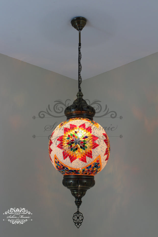 Mosaic Hanging Lamp with 30cm (12") Globe - TurkishLights.NET