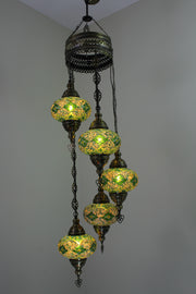 5 BALL TURKISH MOSAIC CHANDELIER, WITH LARGE GLOBES - TurkishLights.NET