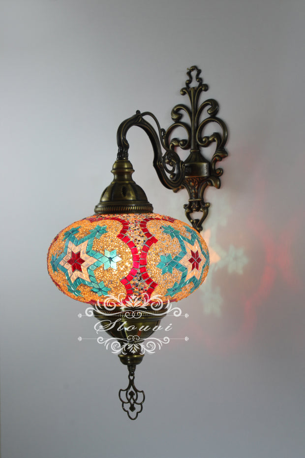 Turkish Mosaic  Wall Sconce, With Extra Large Globes - TurkishLights.NET