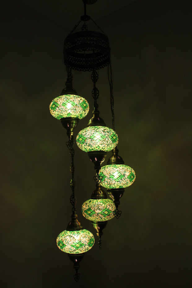 5 BALL TURKISH MOSAIC CHANDELIER, WITH LARGE GLOBES - TurkishLights.NET