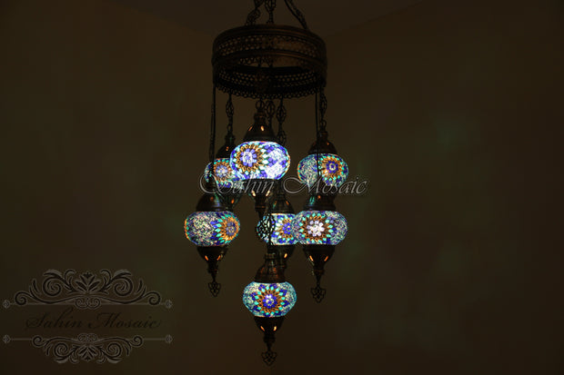 7 - BALL SULTAN TURKISH MOSAIC CHANDELIER (MEDIUM GLOBES) - TurkishLights.NET