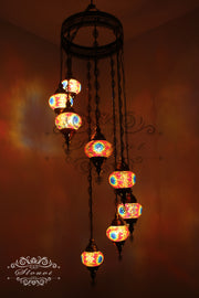 TURKISH MOSAIC LAMP, Water Drop Style CHANDELIER IN 8 GLOBES - TurkishLights.NET