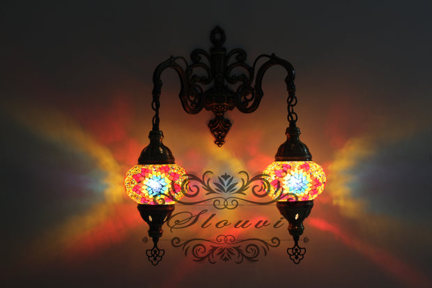 Turkish Mosaic Double Wall Sconce, With Medium Globes - TurkishLights.NET