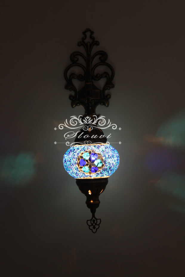 Turkish Mosaic  Wall Sconce, With Medium Globe - TurkishLights.NET