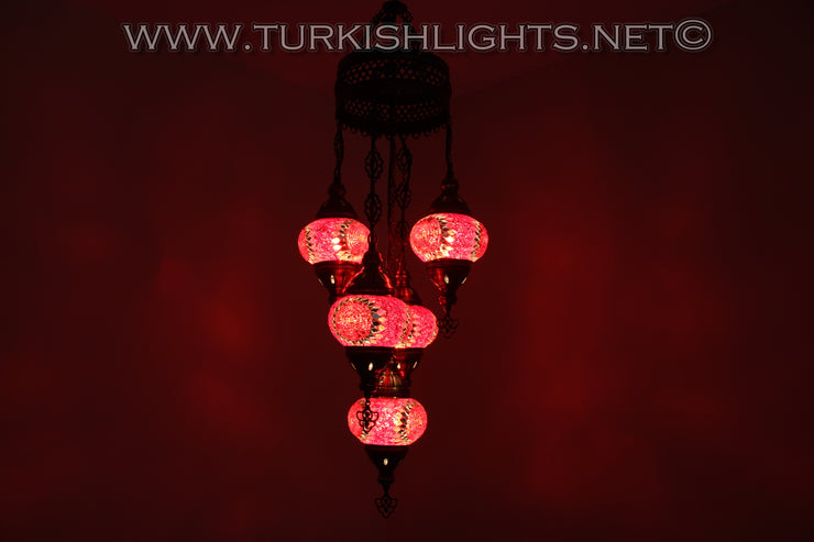 5-BALL SULTAN MOSAIC CHANDELIER (MEDIUM GLOBES) - TurkishLights.NET