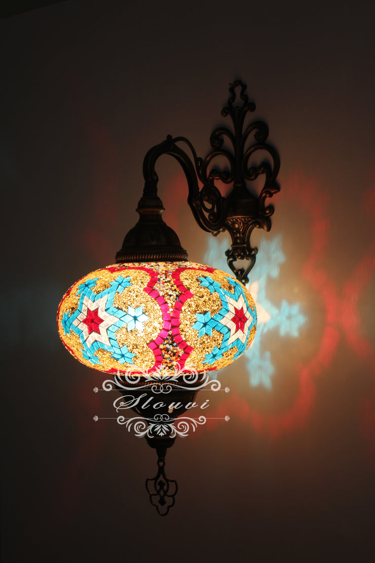 Turkish Mosaic  Wall Sconce, With Extra Large Globes - TurkishLights.NET