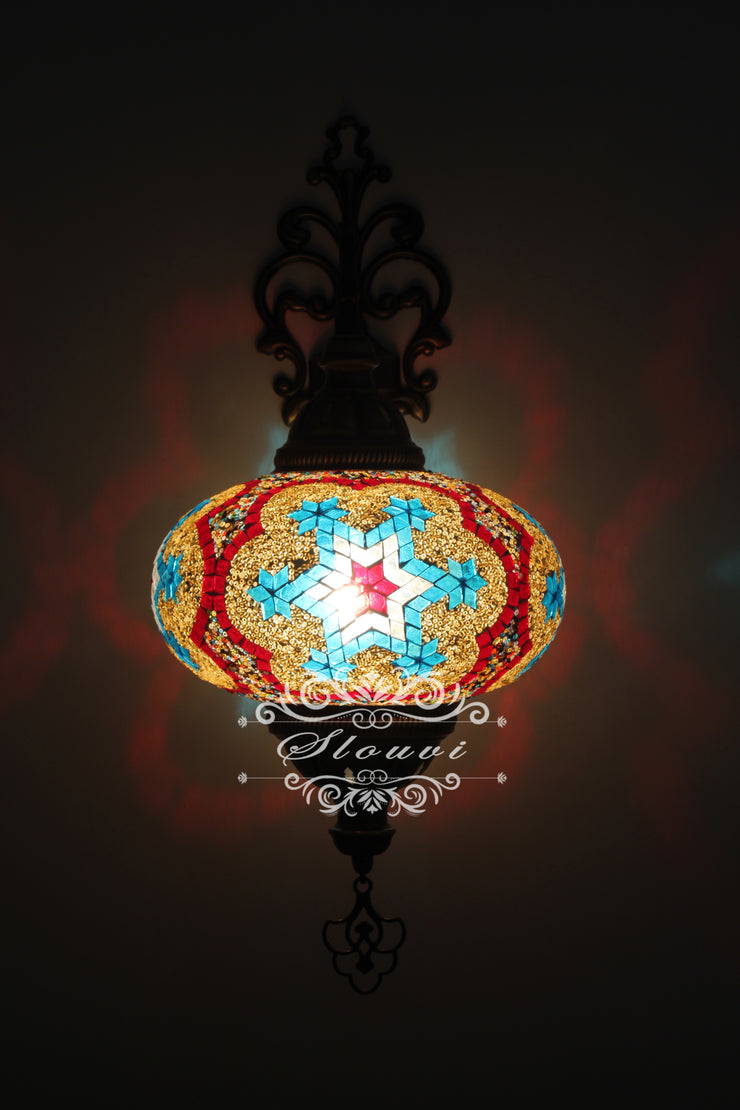 Turkish Mosaic  Wall Sconce, With Extra Large Globes - TurkishLights.NET