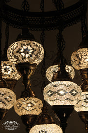 9-BALL TURKISH SULTAN MOSAIC CHANDELIER WITH NO2 (MEDIUM) GLOBES - TurkishLights.NET