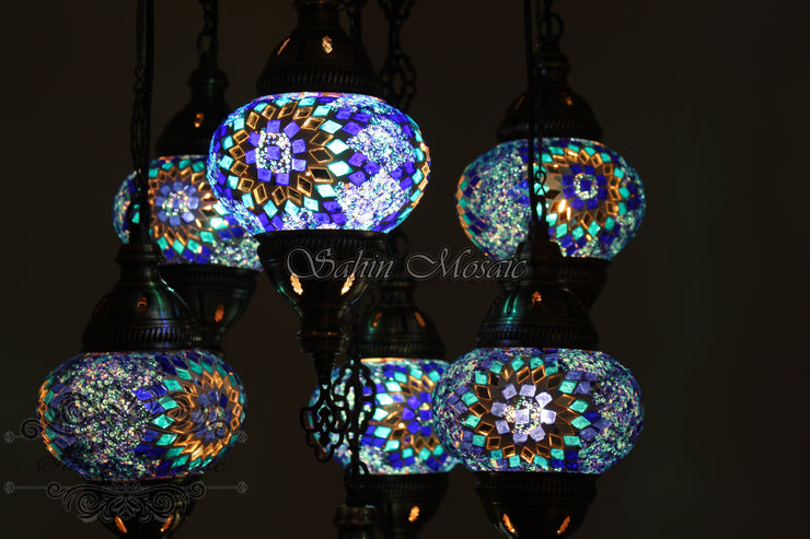 7 - BALL SULTAN TURKISH MOSAIC CHANDELIER (MEDIUM GLOBES) - TurkishLights.NET