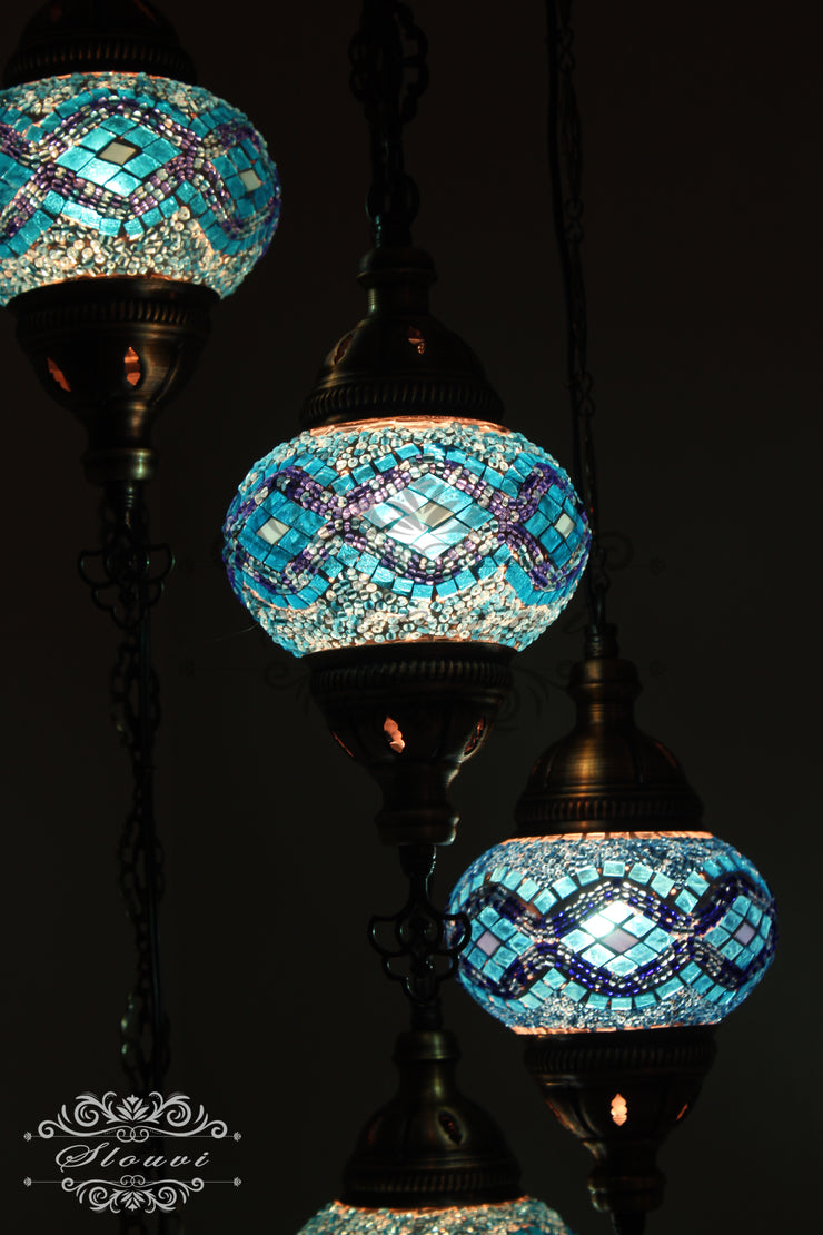 5 BALL TURKISH MOSAIC CHANDELIER, - TurkishLights.NET