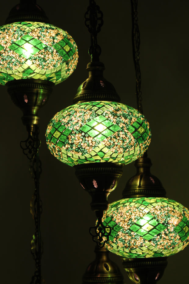 5 BALL TURKISH MOSAIC CHANDELIER, WITH LARGE GLOBES - TurkishLights.NET