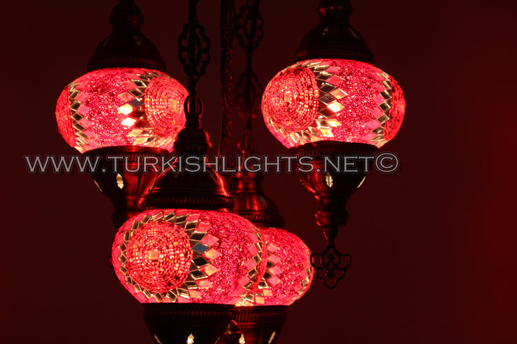 5-BALL SULTAN MOSAIC CHANDELIER (MEDIUM GLOBES) - TurkishLights.NET