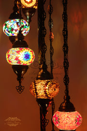 7 BALL TURKISH MOSAIC FLOOR LAMP, LAMBADER, MEDIUM GLOBES - TurkishLights.NET