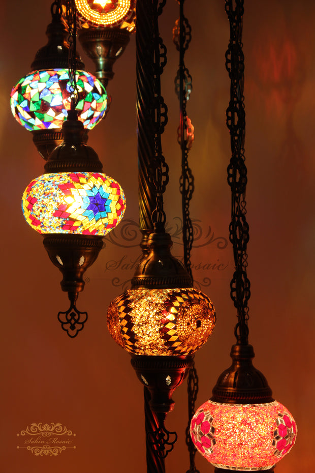 7 BALL TURKISH MOSAIC FLOOR LAMP, LAMBADER, MEDIUM GLOBES - TurkishLights.NET