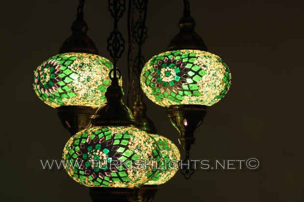 5-BALL SULTAN MOSAIC CHANDELIER (LARGE GLOBES) - TurkishLights.NET