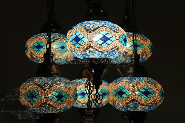 7 - BALL SULTAN TURKISH MOSAIC CHANDELIER (LARGE GLOBES) - TurkishLights.NET