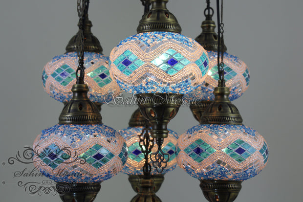 7 - BALL SULTAN TURKISH MOSAIC CHANDELIER (LARGE GLOBES) - TurkishLights.NET