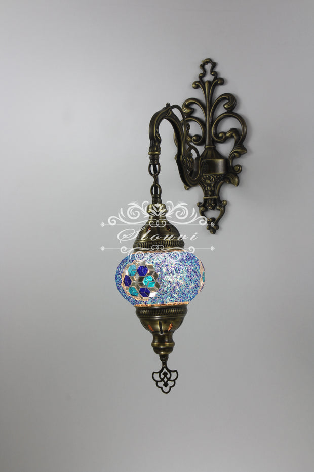 Turkish Mosaic  Wall Sconce, With Medium Globe - TurkishLights.NET