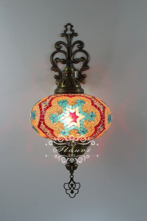 Turkish Mosaic  Wall Sconce, With Extra Large Globes - TurkishLights.NET